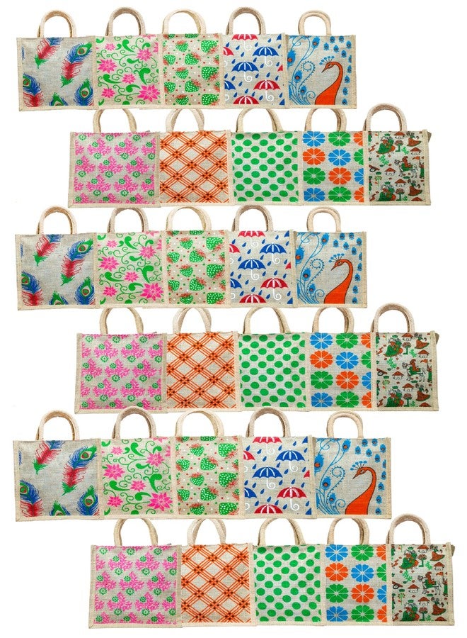 Anumala® Eco-Friendly Jute Bags with Zipper| Organic Tote Bags Elegantly Printed for Return Gifts, Office, Grocery, Picnic, Tiffin, Shopping, Wedding Return Gifts| Size-11x5x10 inches (Pack of 35) - Image 1